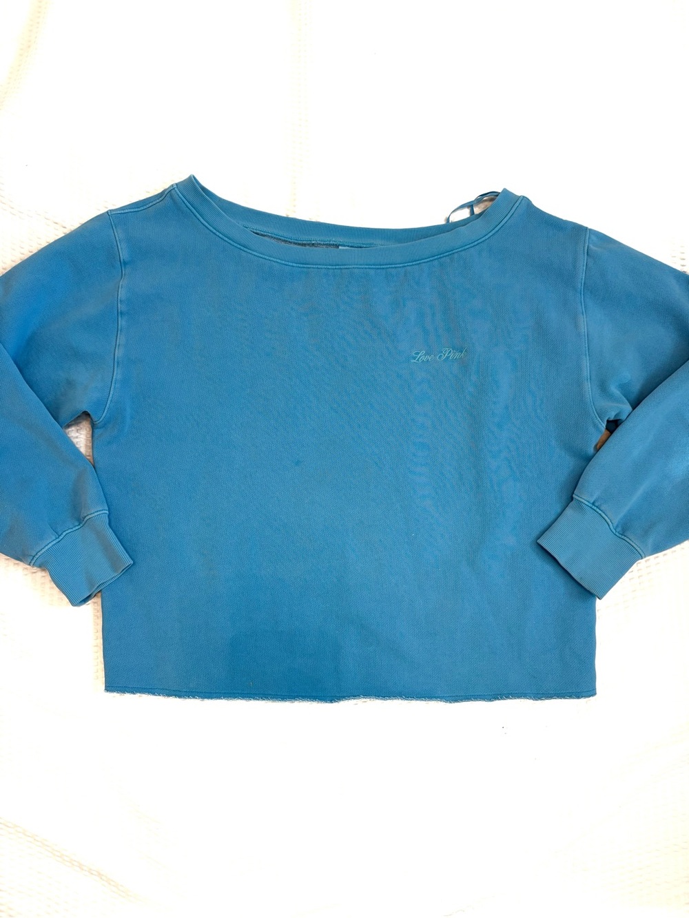 PINK Victoria's Secret Teal Blue Rob OFF THE SHOULDER Sweatshirt - small